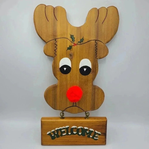 Vintage Handcrafted Wood Christmas Reindeer Rudolph Welcome Sign Rustic Cabincor - Picture 16 of 16
